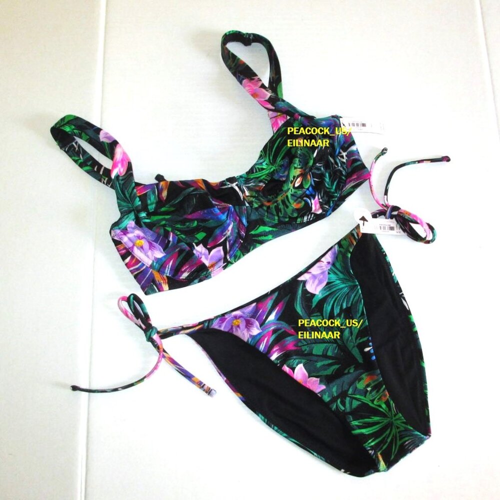 34C/S VICTORIA SECRET SWIM Lace-Up Top Bikini Set Side Tie Cheeky Bottom Floral - Picture 3 of 12